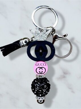 Fashion GG Tiara Hot Pink and Black Keychain